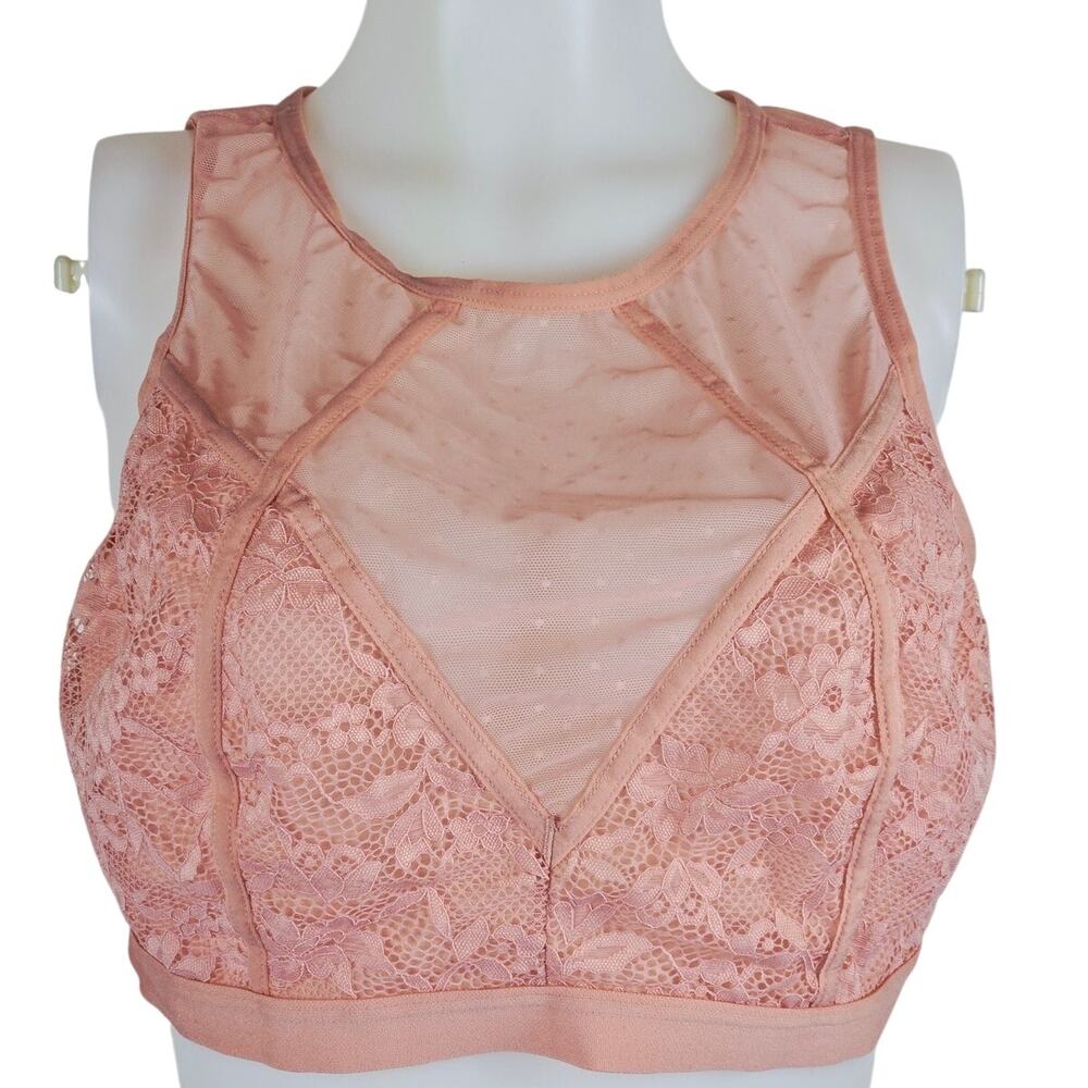 Torrid Peach Dot Mesh Hi Neck Bralette No Underwire Women's Bra 2-2X NWT